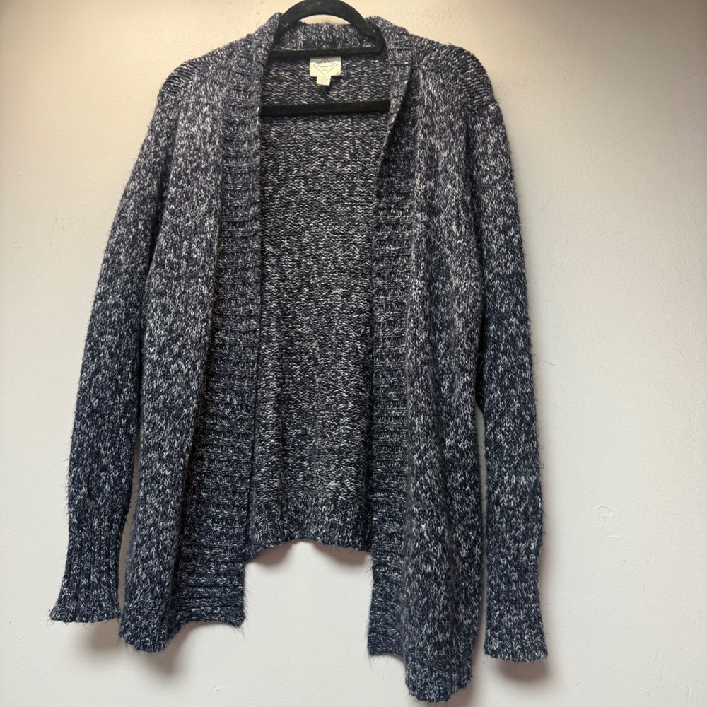 St. John's Bay Cardigan Women 1X Navy Blue Excellent Marled Open Front Knit